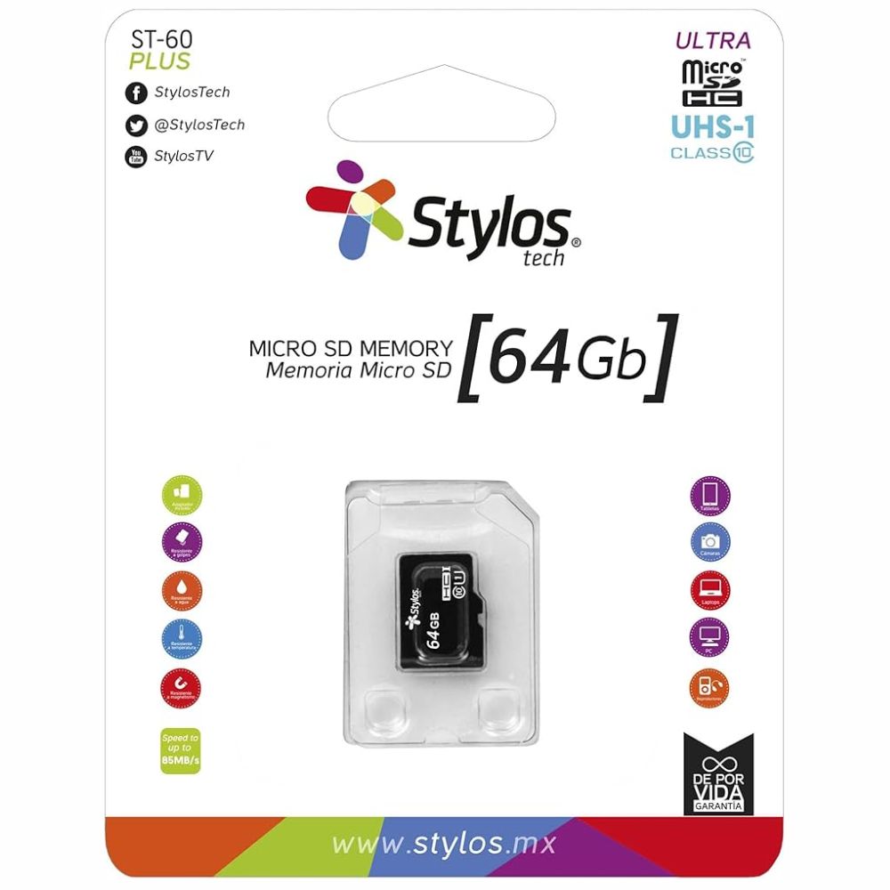 Memoria Micro SD Stylos 64GB | UHS-I Clase 10, 25 MB/s