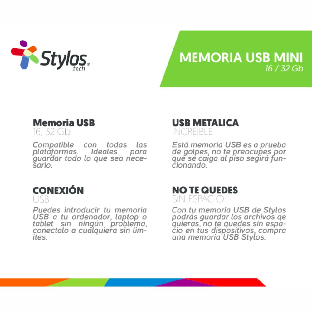 Memoria USB Stylos 32GB | USB 3.2 Gen 1, Metálica y Mini