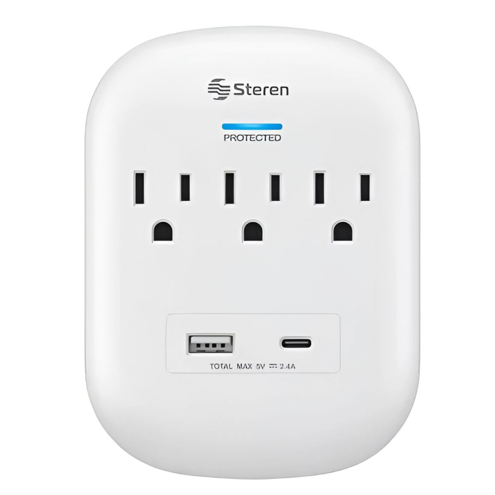 Multicontacto Steren 3 Salidas + USB A/C | Supresor Picos