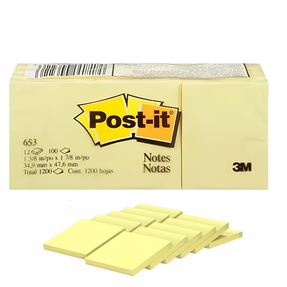 Notas Adhesivas Post-it 653 Amarillas 12 Blocks 3M | Colmenero