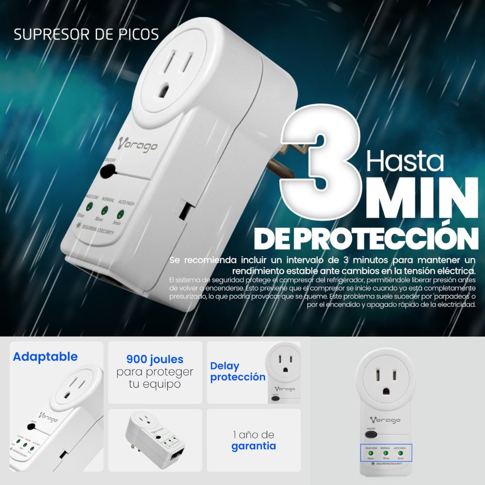 Protector de Voltaje Vorago AVR-300 RJ45/RJ11 Portátil 900 Joules para Electrodomésticos