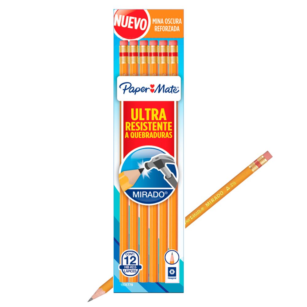 Lápiz No. 2.5 Grafito Hexagonal – Pack 12 Piezas con Goma – HB