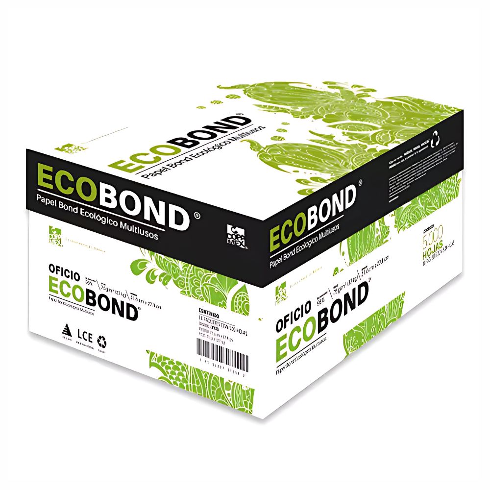 Caja de papel ecológico Ecobond tamaño oficio (216 x 340 mm) - 5,000 hojas (10 paquetes x 500 hojas) - 75g/m², 93% blancura, tecnología Colorlok - Solo envíos CDMX