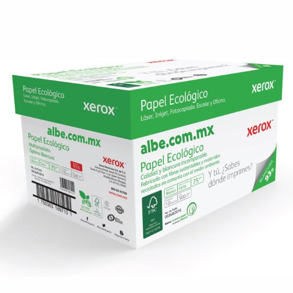 Paquete de papel ecológico Xerox tamaño carta, 5000 hojas - Fabricado con materiales sostenibles, ideal para impresoras láser e inkjet. Certificación FSC o equivalente