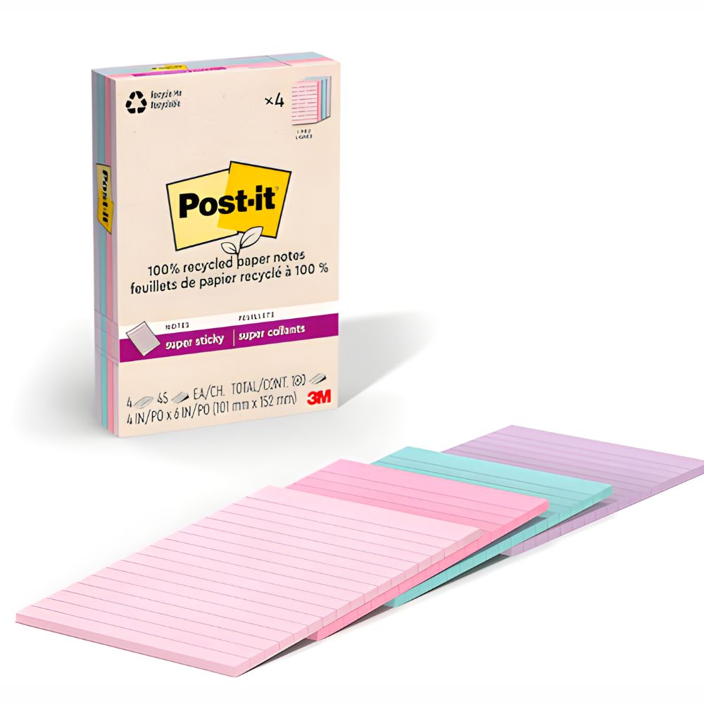 Post-it Super Sticky 4x6 Pulgadas Rayado | 4 Blocks 45 Hoja