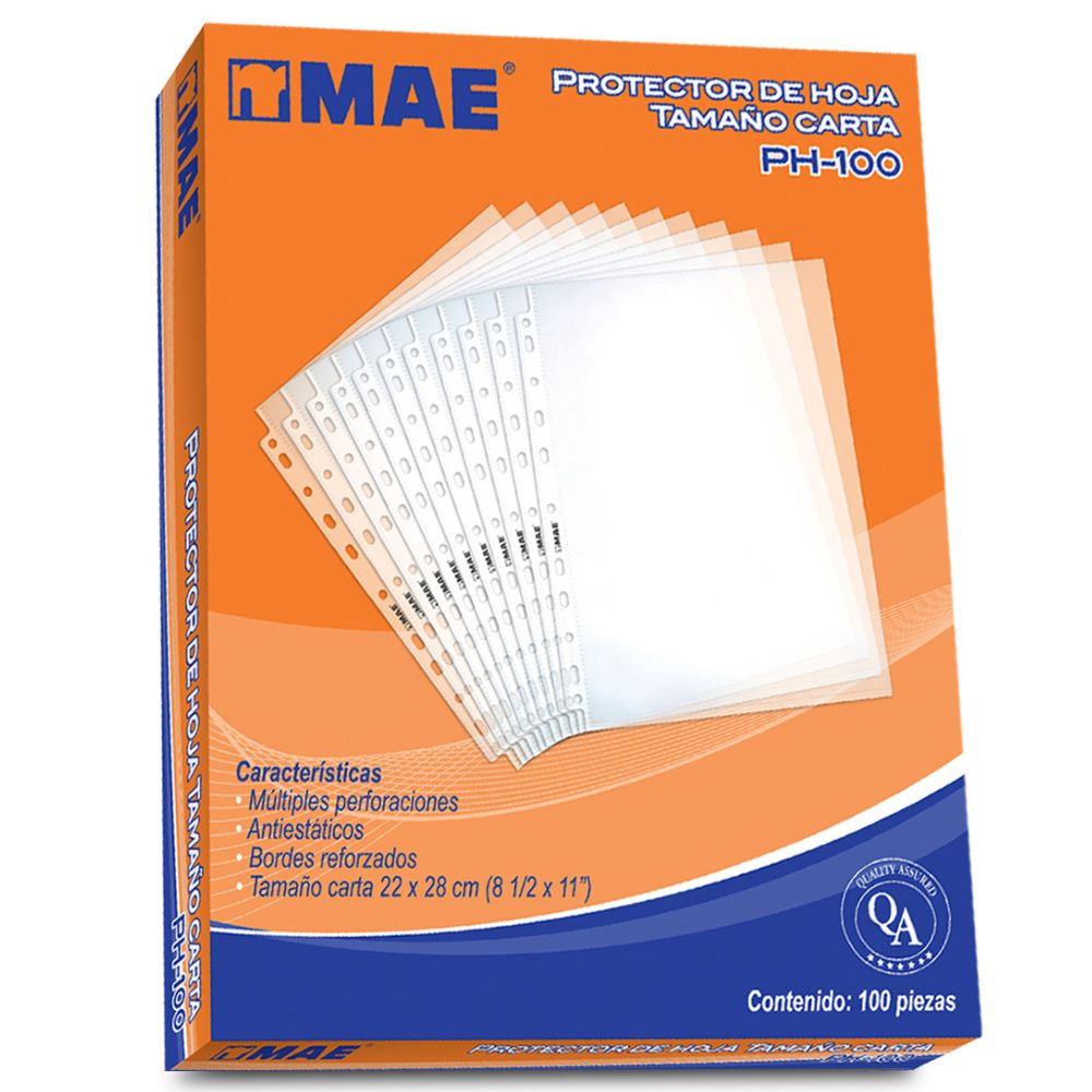 Protectores de Hojas Mae PH100B Carta | 100 Piezas | Borde Reforzado