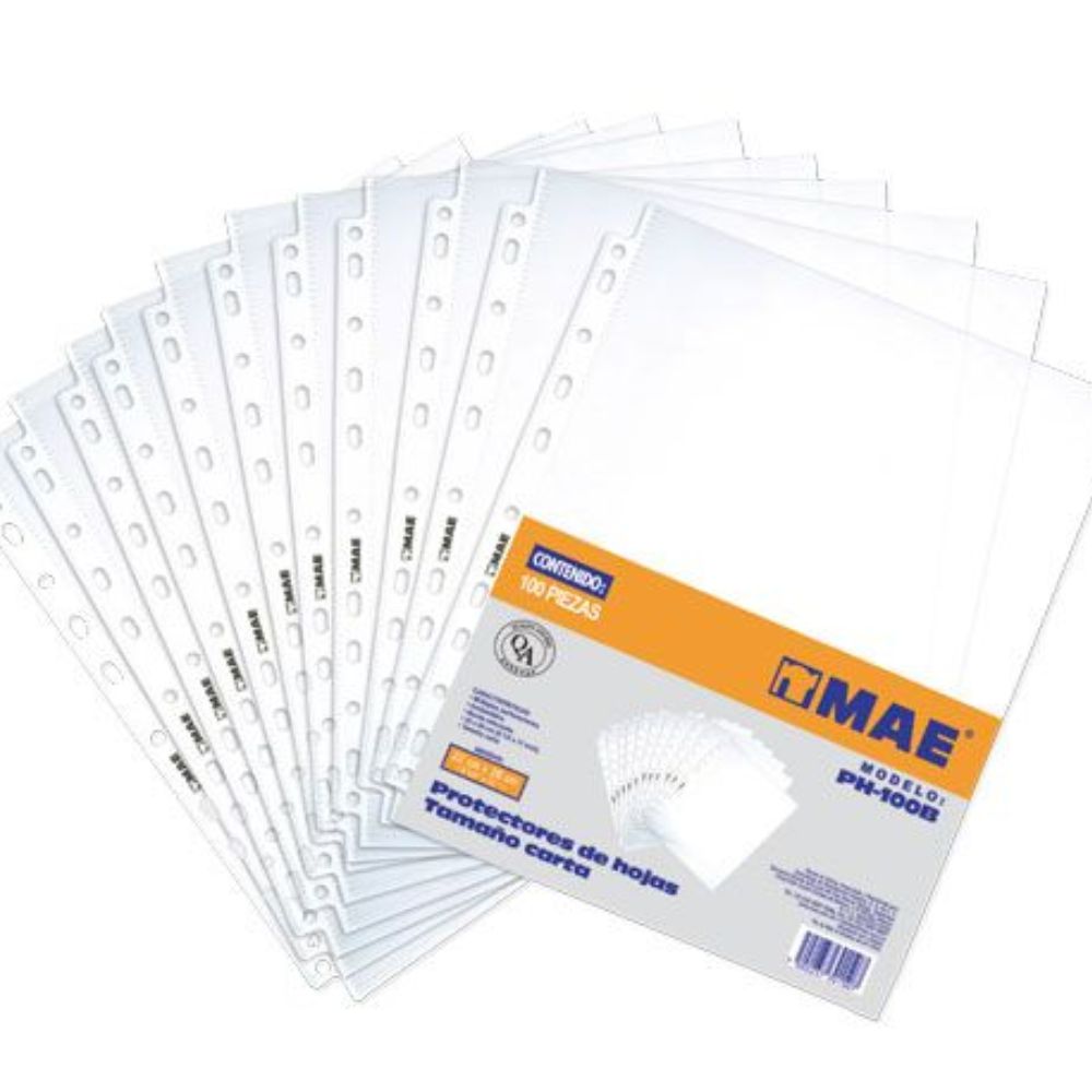 Protectores de Hojas Mae PH100B Carta | 100 Piezas | Borde Reforzado