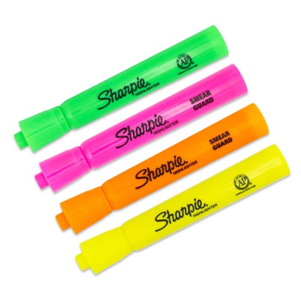 Resaltador Sharpie Punta Cincel | 4 Colores | Amarillo, Naranja, Rosa, Verde