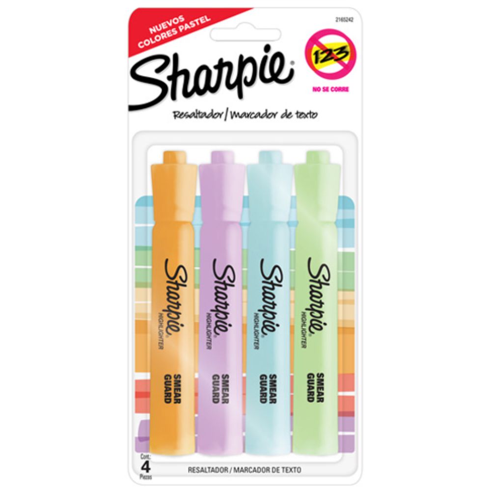 Resaltador Sharpie Tank Blister Con 4 Piezas Colores Pastel 65242