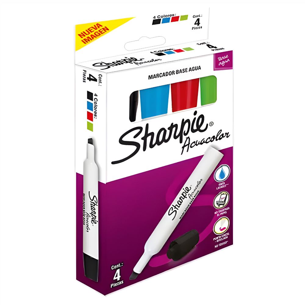 Sharpie Acuacolor Caja 4 Colores Básicos | Marcador Base Agua