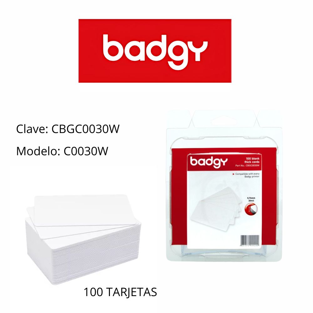 Tarjeta pvc badgy 030 100 pzs