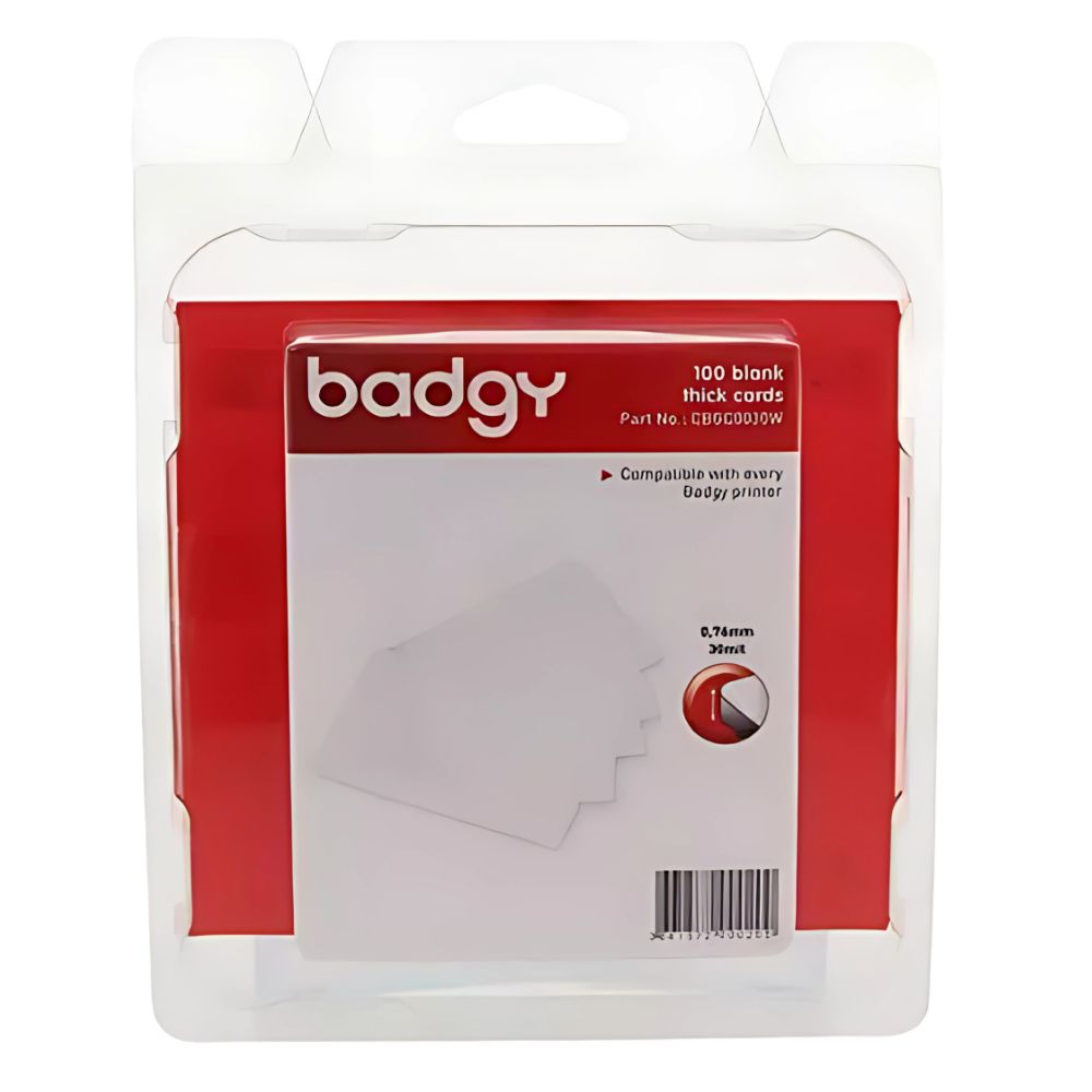 Paquete De 100 Tarjetas PVC Blancas Badgy Calibre 0.30 PZC0030W