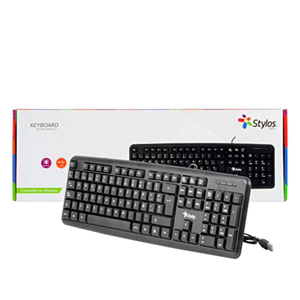 Teclado Alámbrico Stylos | 105 Teclas, Conexión USB, Negro