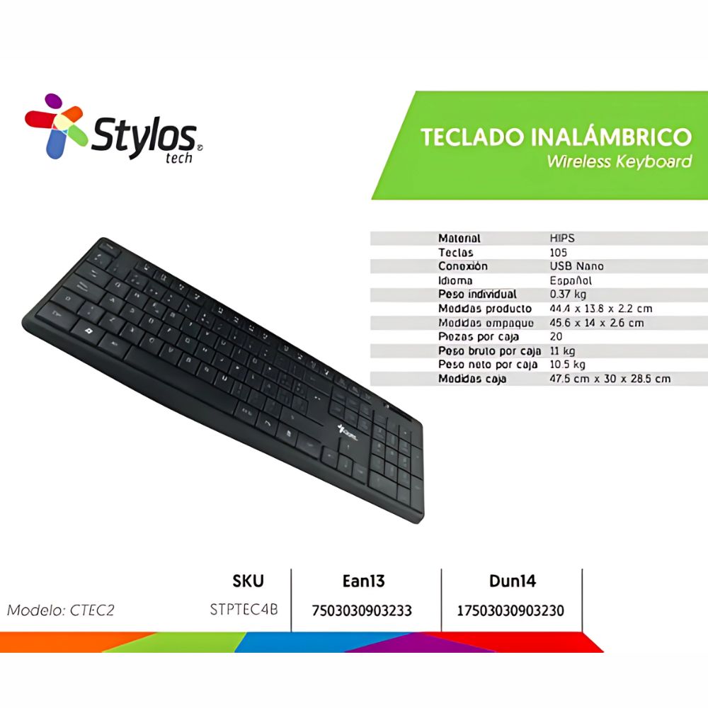Teclado Inalámbrico Stylos STPTEC4B | Español con Ñ, Multimedia