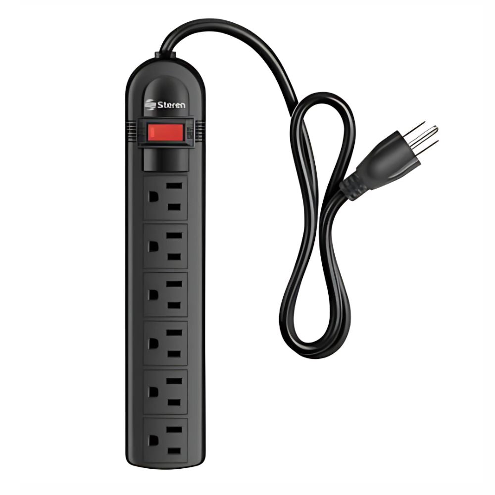 Tira Multicontacto Steren 6 Contactos Horizontales | 15A, Switch, Mod. 905-026