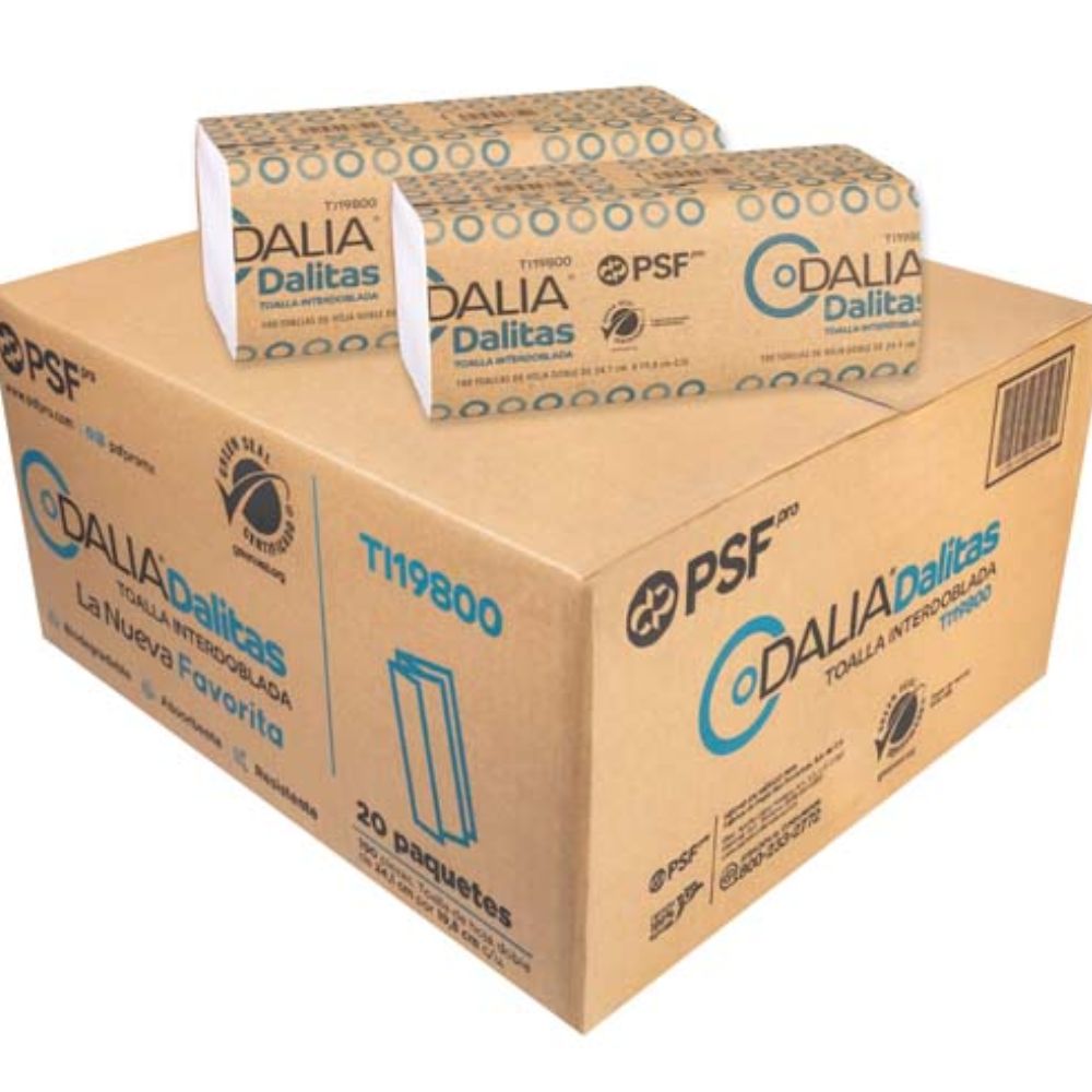 Toalla InterDoblada Dalia, Dalitas Caja C/20 Paquete De 100 Hojas C/U Mod. 19800