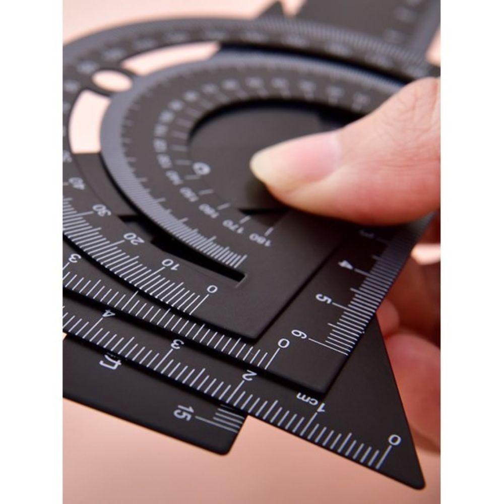 Mini juego de geometría metálico de aluminio negro USL-RS401C de 4 piezas con estuche rígido