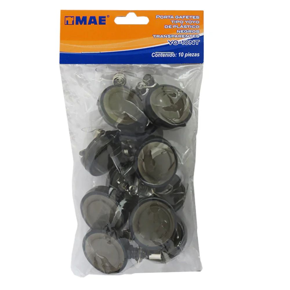 Portagafete Yoyo MAE | Negro Transparente, Paquete de 10 Piezas
