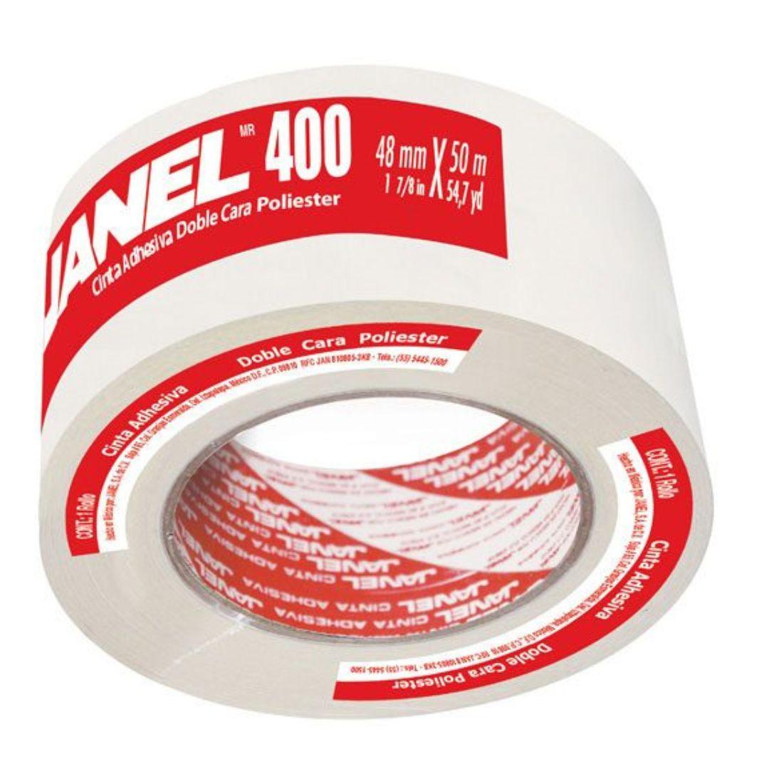 Cinta Janel Doble Capa Poliéster 400 | 48mm x 50m | Uso Industrial Blanco