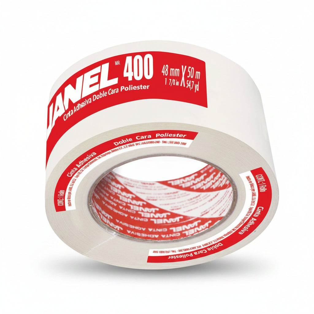 Cinta Janel Doble Capa Poliéster 400 | 48mm x 50m | Uso Industrial Blanco