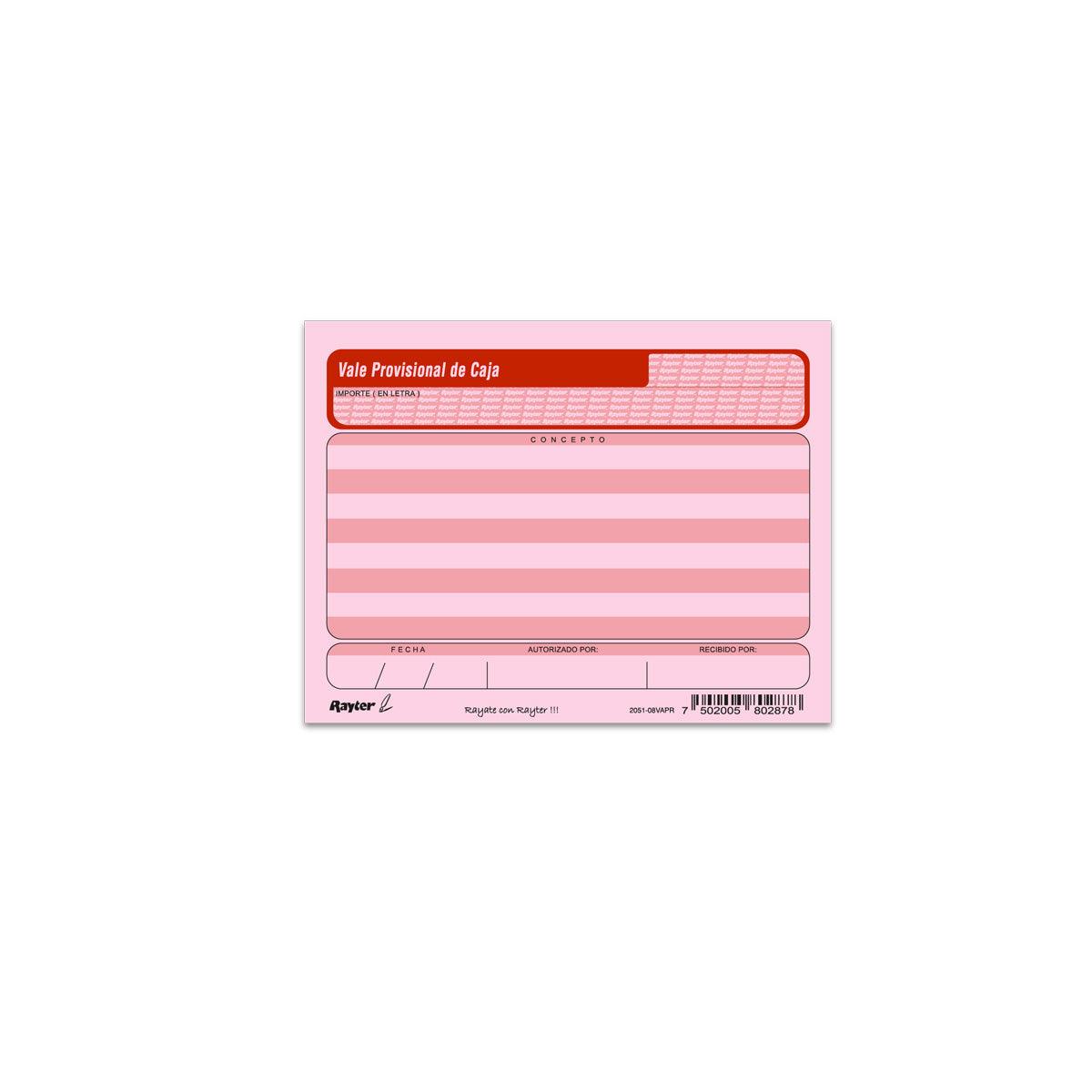 Vale provisional ¼ carta Rayter - Colmenero Shop