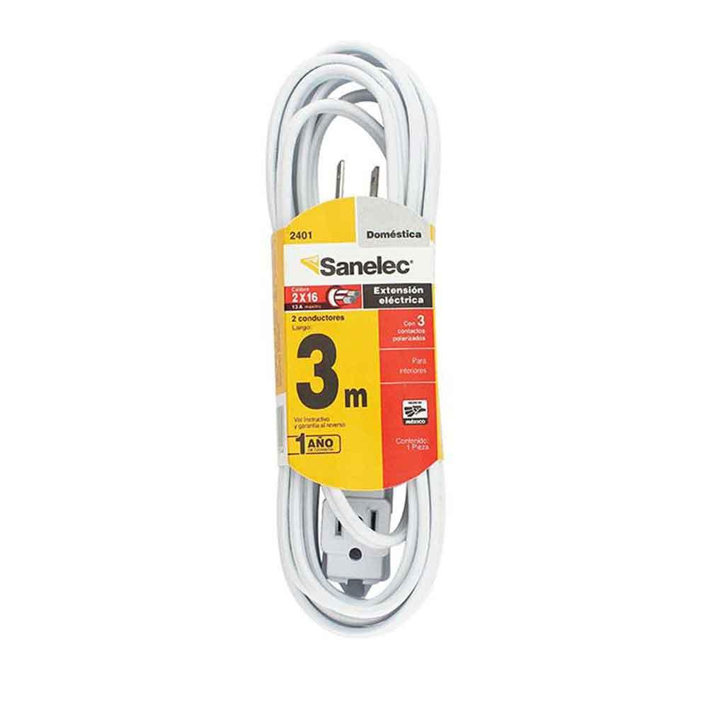 Extensión Sanelec con 3 Contactos 3 Metros Blanca - Colmenero Shop