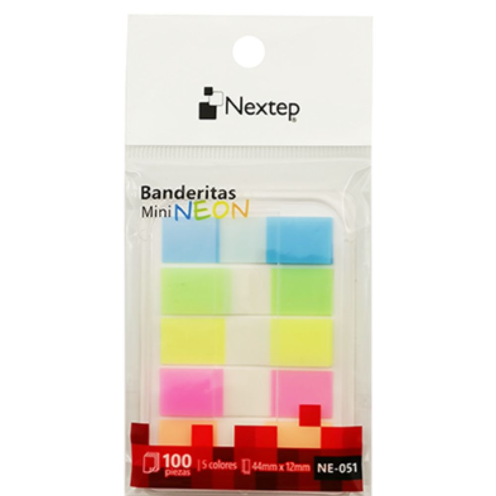 Banderitas Nextep Mini Neón 5 Colores 4 Blocks De 100 Piezas