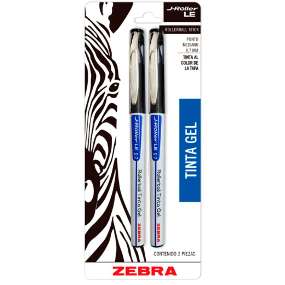 Bolígrafo Gel J Roller Le Zebra, Punto Mediano 0,7 Mm, Blíster 2 Piezas - Colmenero Shop