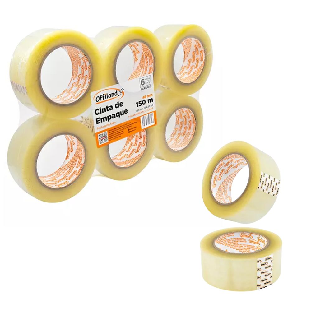  Cinta de Empaque Offiland 040 Transparente 48mm x 150m | 6 Rollos