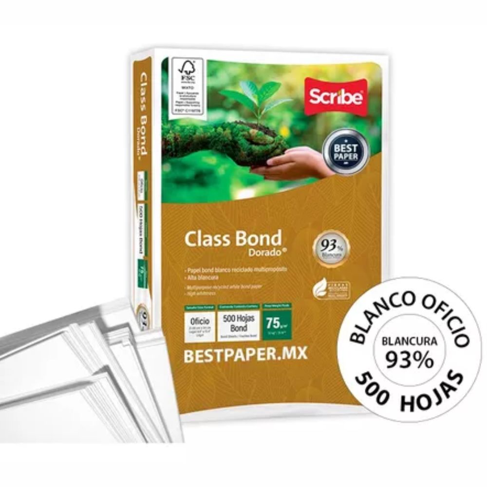 Papel Cortado Scribe Class Bond Dorado Oficio 93% De Blancura 75gr