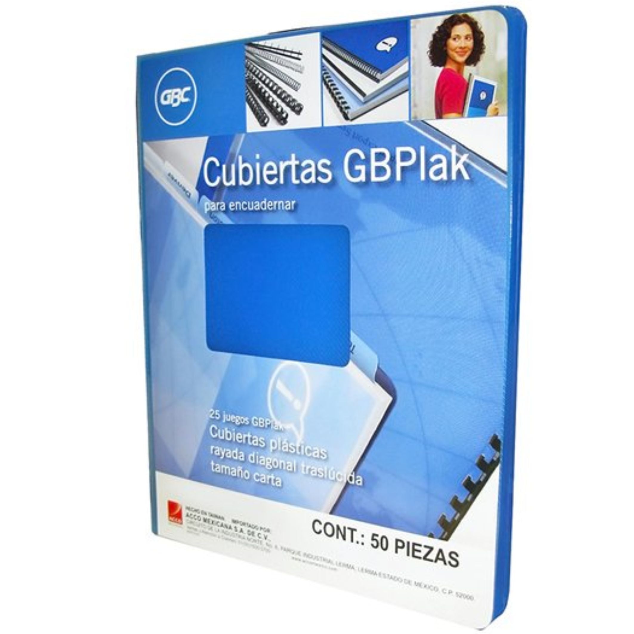 Cubierta Plástica Tamaño Carta Gbplak Rayada Gbc Color Azul