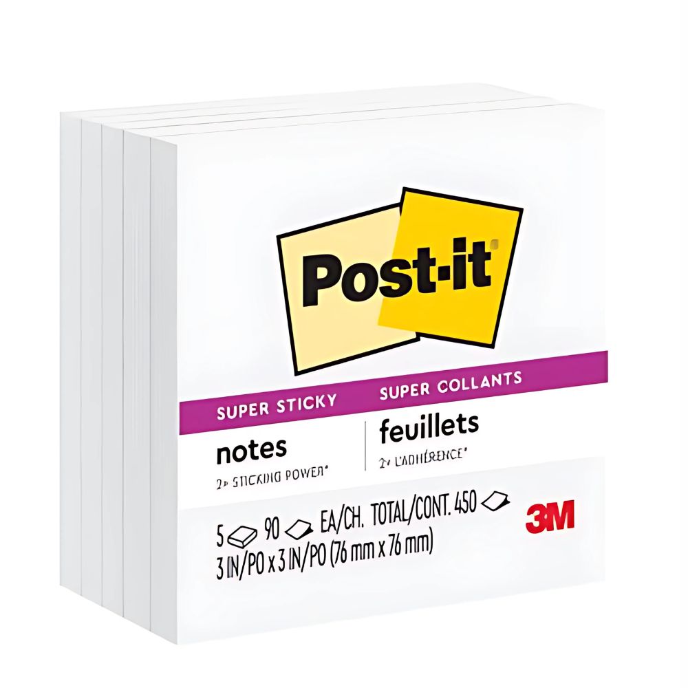 Cubo Blanco Post-it 3M Super Sticky 7.6x7.6cm 5 Blocks 90 Hojas c/u