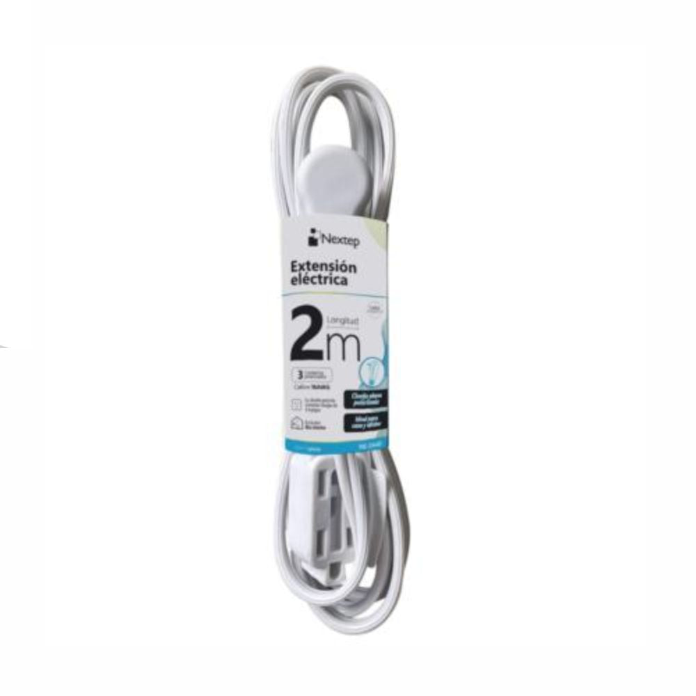 Extensión Eléctrica Nextep 16 AWG  Plana Blanca de 5, 3 y 2 MTS