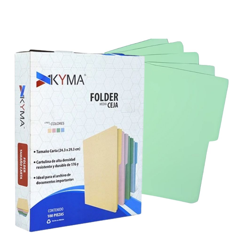 Folders Manila Kyma Carta Verde 1/2 Ceja | Caja con 100 Pzs