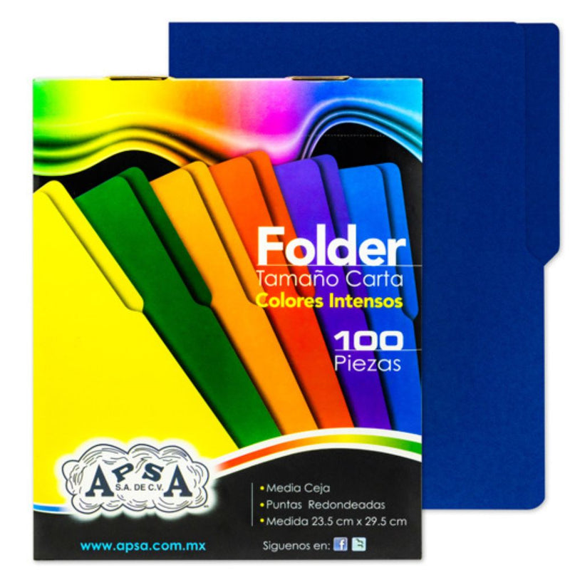 Folder Colores Intensos Apsa Tamaño Carta, Paquete Con 100 Piezas
