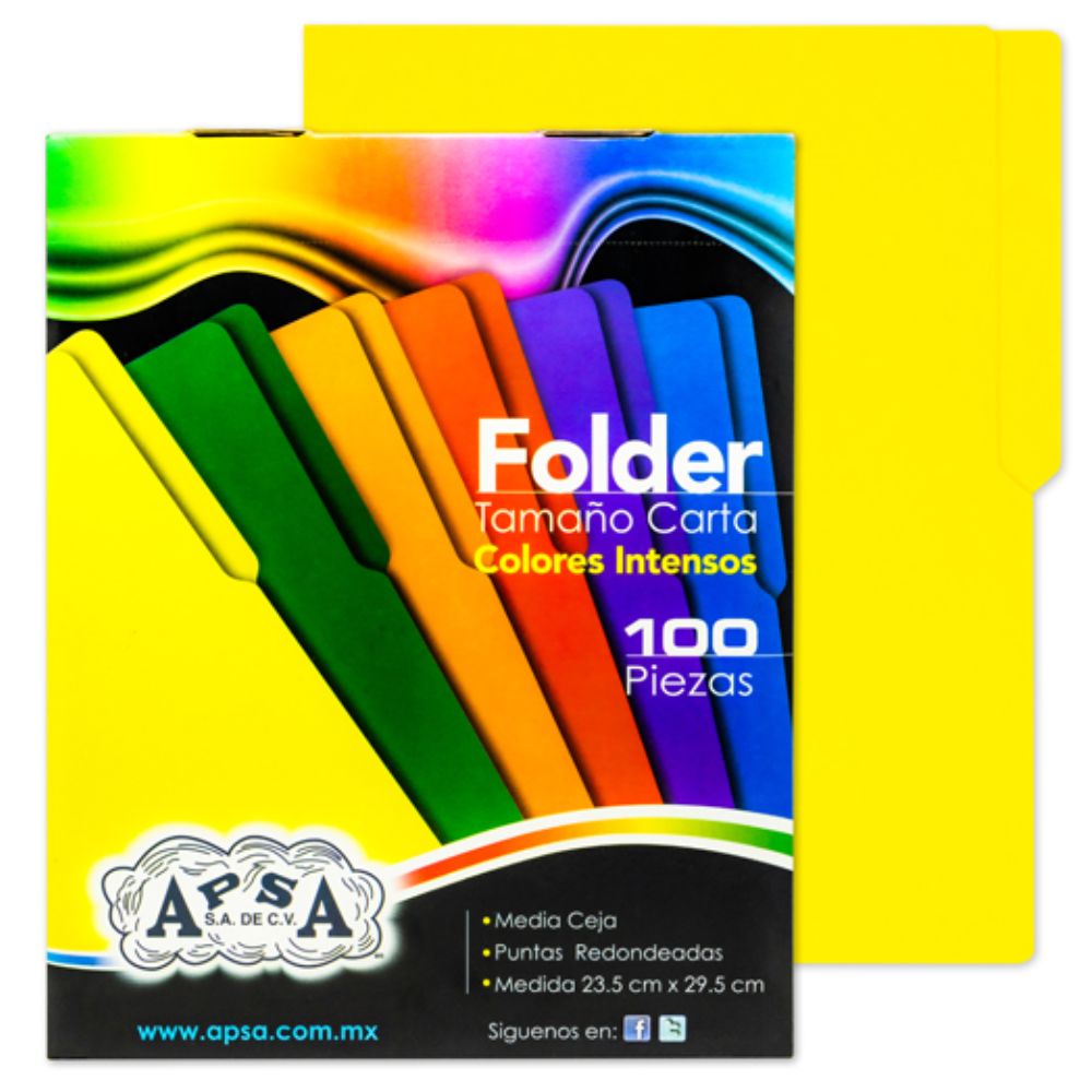 Folder Amarillo APSA Tamaño Carta , Paquete Con 100 Piezas