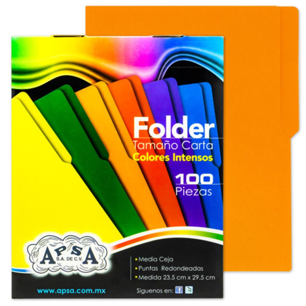 Folder Naranja Intenso APSA tamaño carta, paquete con 100 piezas COLMENERO SHOP