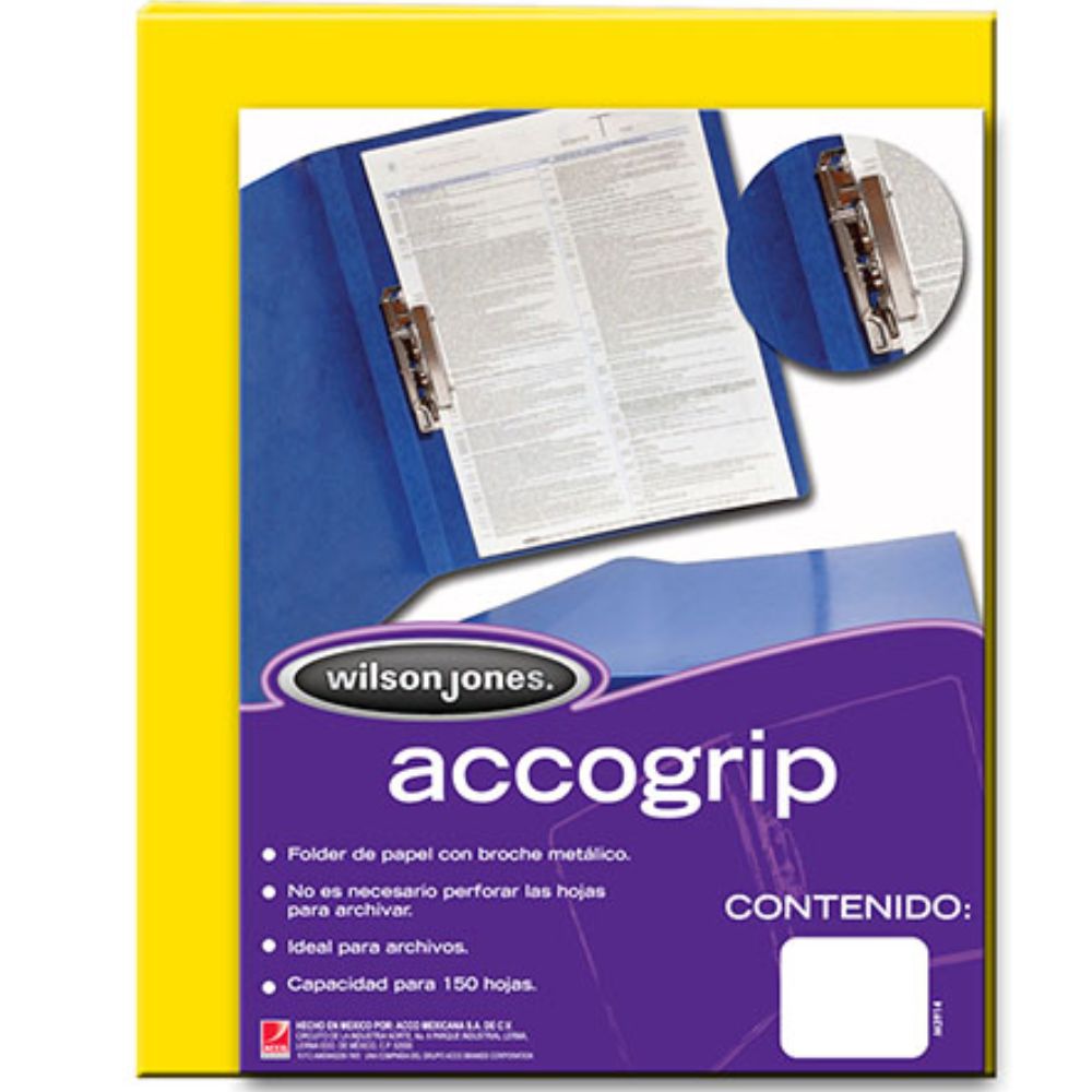 Folder accogrip carta ACCO color amarillo con palanca P0964