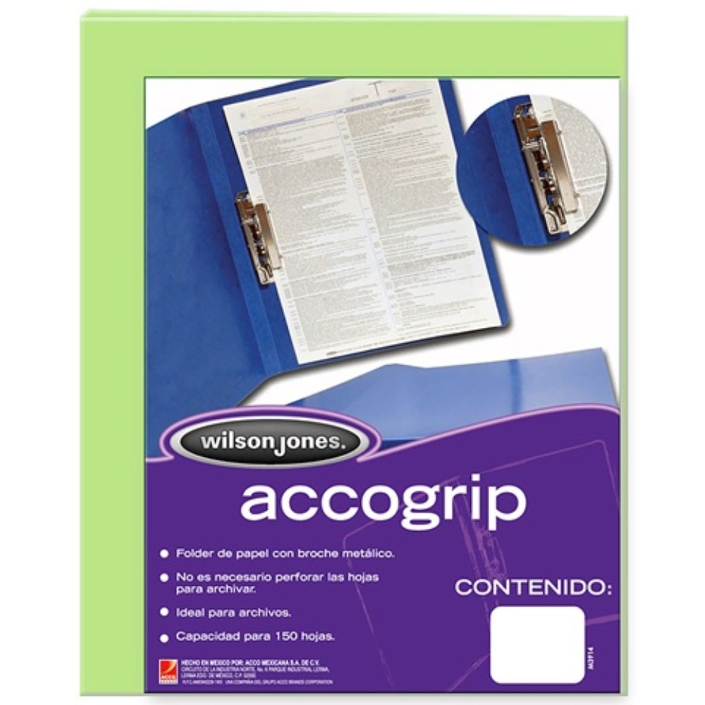 Folder accogrip carta ACCO color verde claro con palanca P0966