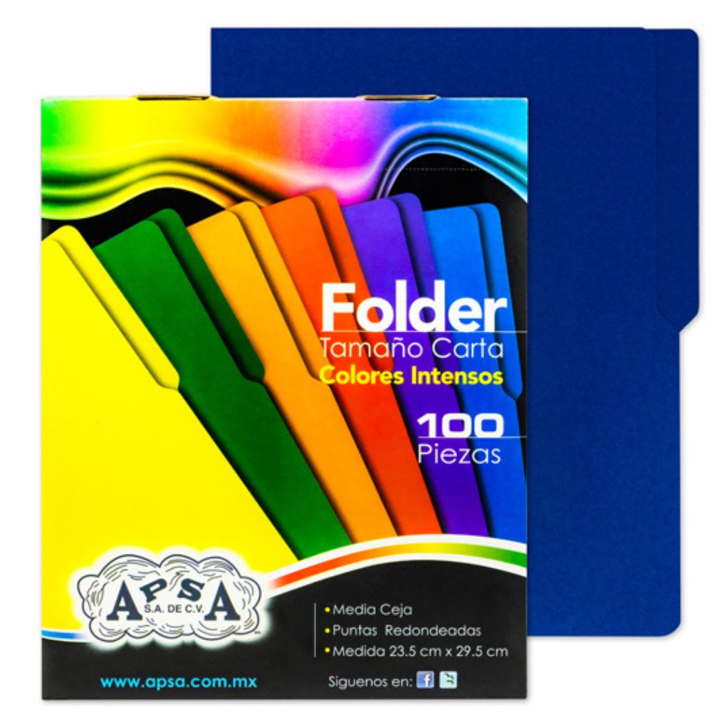 Folder azul intenso APSA tamaño carta ,paquete con 100 piezas COLMENERO SHOP