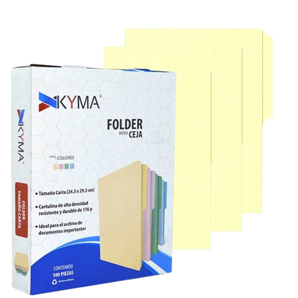 Folders Manila Kyma Carta Amarillo 1/2 Ceja | Caja con 100 Pzas