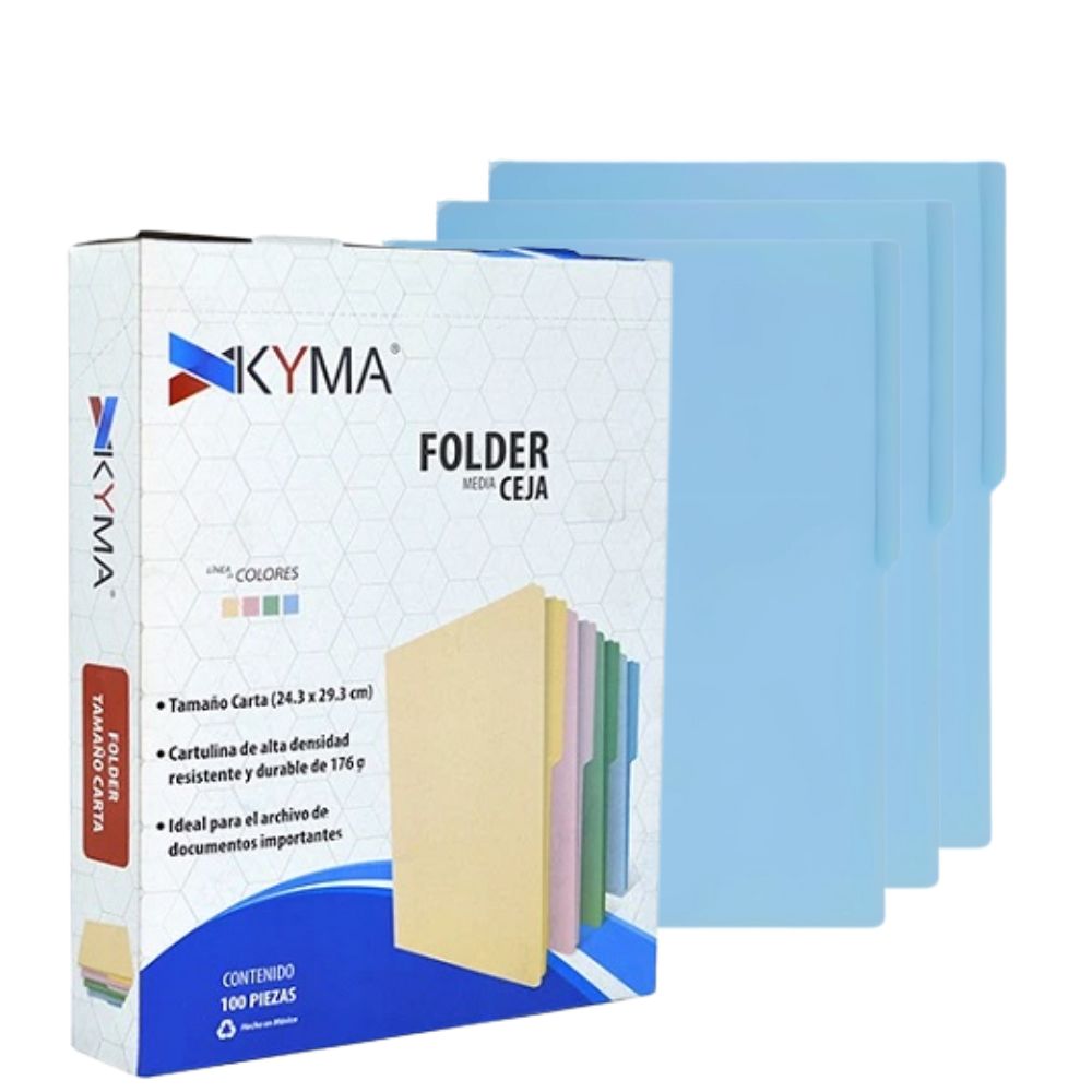 Folders Manila Kyma Carta Azul 1/2 Ceja | Caja con 100 Pzs