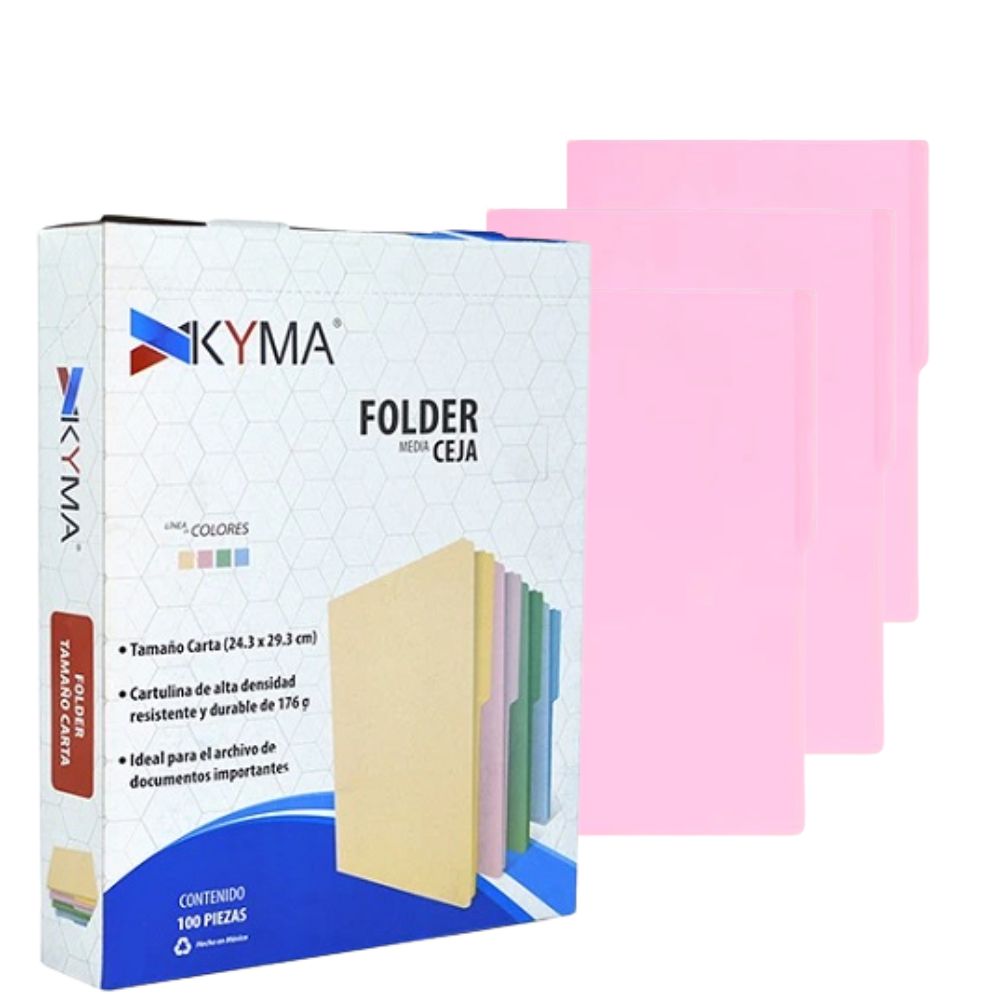 Folders Manila Kyma Carta Rosa 1/2 Ceja | Caja con 100 Pzs