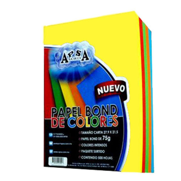 Hojas Tamaño Carta Apsa Colores Intensos Paquete Con 500 Hojas