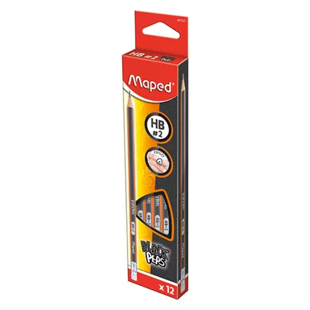 Lápiz Maped Black Peps HB No. 2 | Pack 12 pzs, Cuerpo Triangular
