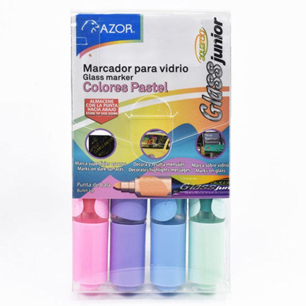 Marcador para Vidrio Aquarelo Glass Jr. punta bala 4 mm colores pastel con 4 pzs - Colmenero Shop