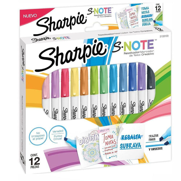 Sharpie S-Note Marcadores, Resaltadores, Colores, Punta Biselada, 12 PZ 2133103 - Colmenero Shop