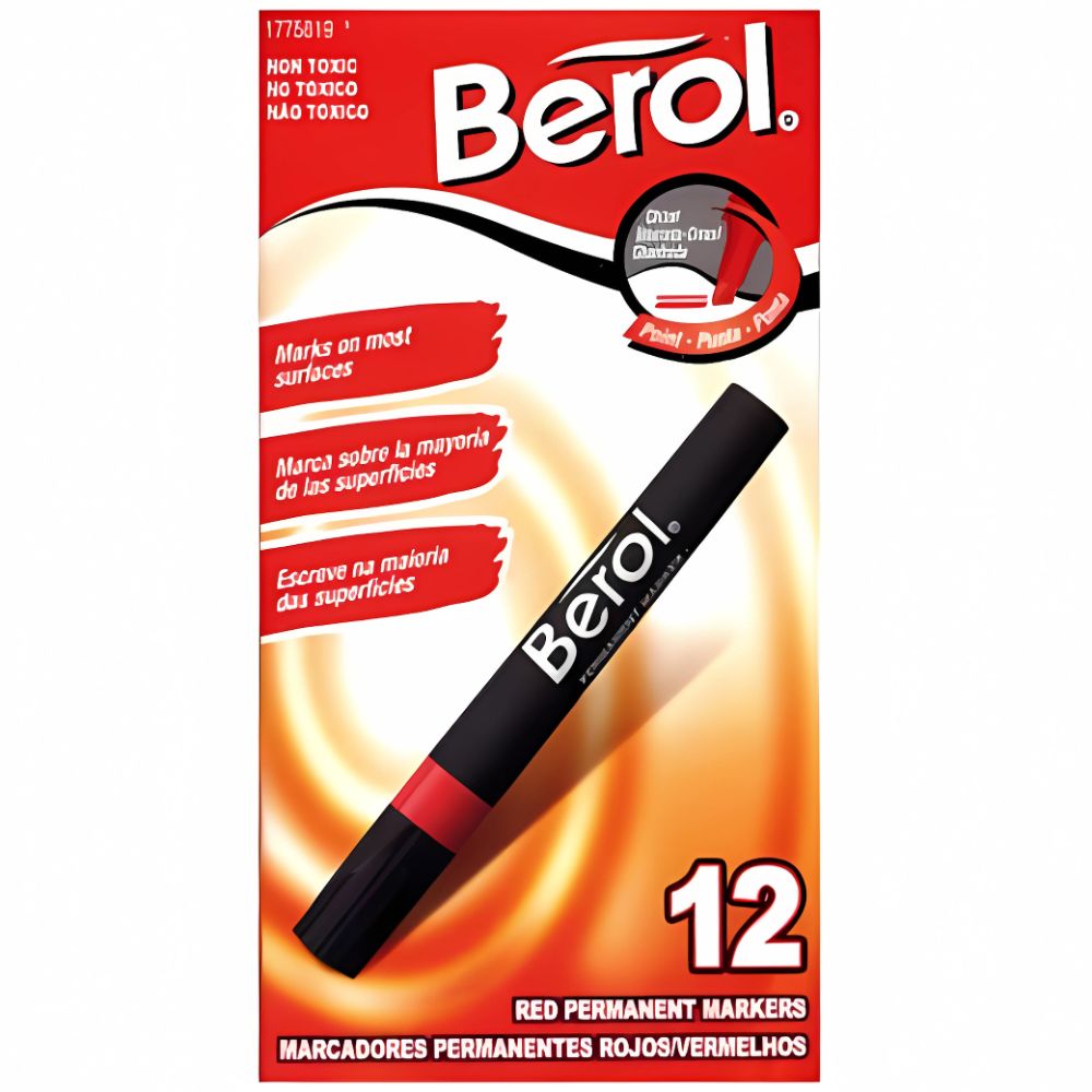 Marcador Permanente Berol Negro | Caja con 12 | Punta de Cincel