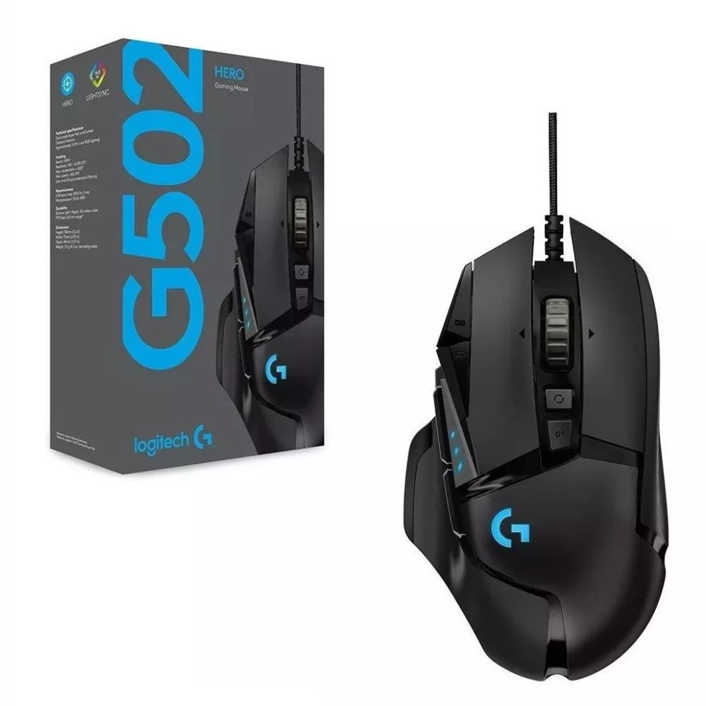 Mouse Logitech G502 Gaming Hero Alámbrico Alto Rendimiento Color Negro