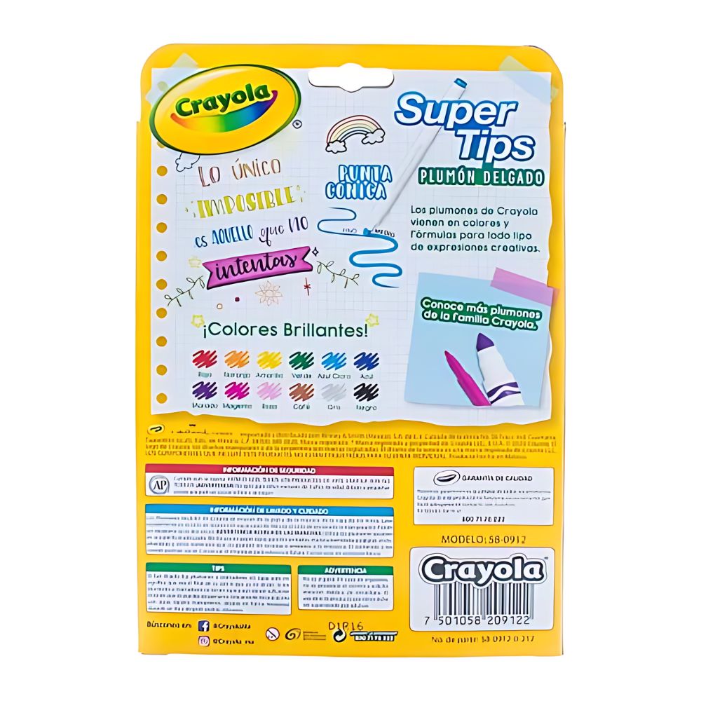 Marcadores Crayola Lavables Super Tips | 12 Colores No Tóxicos